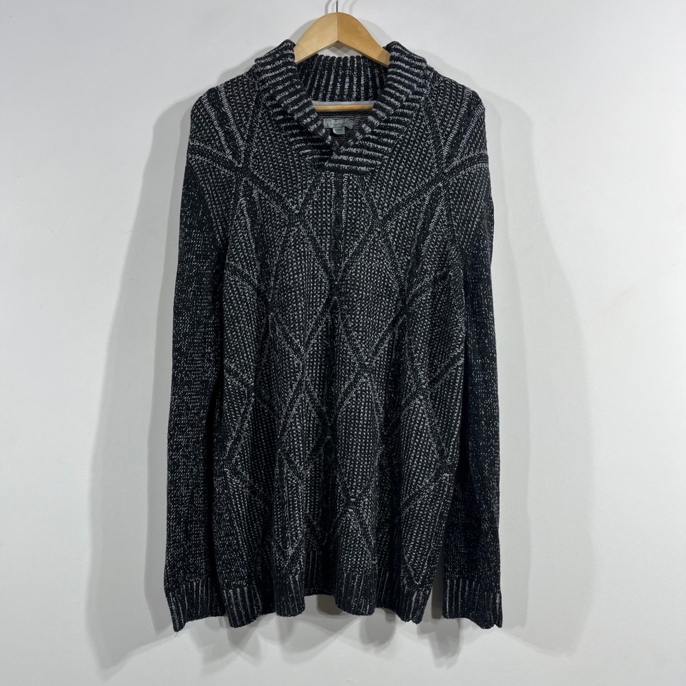 Method Y2K Shawl Collar Sweater Grunge Cable Knit Mens XXXL Neutral Academia